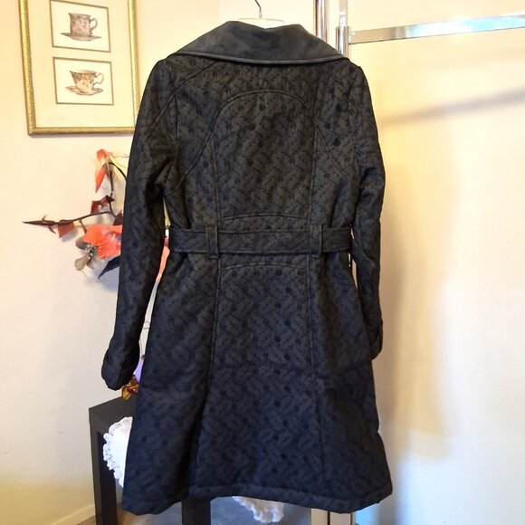 NWT I.AM.GIA Classic Double-Breasted Dark Gray Black Floral Lined Trench Coat - Picture 13 of 15